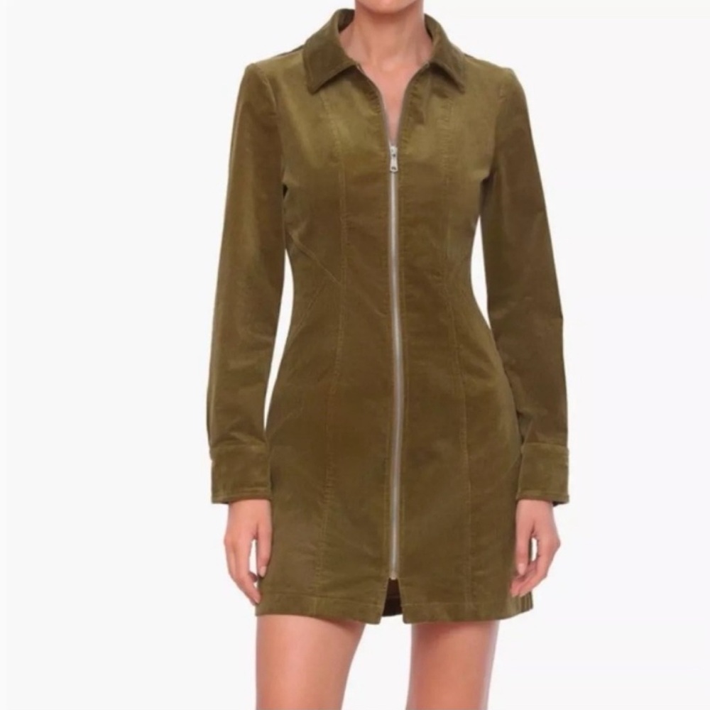🔥🔥7 for all mankind olive green stretch corduroy dress mini size 6 NWT